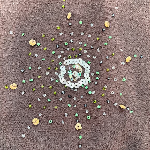 Phool Vintage Brown Sheer V-Neck Sequins & Beading Long Sleeve Hippie Boho Top S - Picture 9 of 13